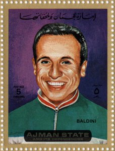 Timbre des Émirats représentant le cycliste Ercole Baldini (né en 1933)