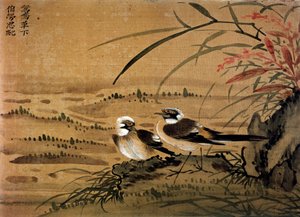 Art chinois : Oiseaux. Peinture sur soie de Li Youen Kien