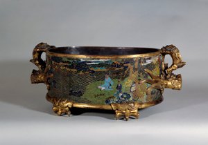 Art chinois : cache-pot en émail cloisonné