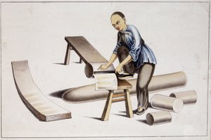 Comment couper la substance du papier chinois (selon un dessin chinois) - sd début 19e siècle - School Chinese