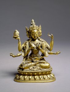 Usnisavijaya assis, dynastie Qing (bronze avec dorure et malachite) - School Chinese