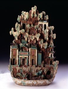 Paradis taoïste de montagne sur Penglai fabriqué aux fours de Shiwan, province du Guangdong, dynastie Qing 1644-1912, fin du 19e siècle (grès polychrome et doré)