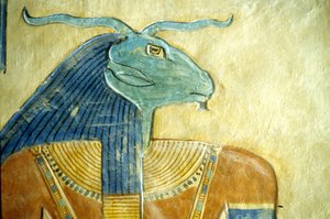 Égypte ancienne, sculpture/peinture, Dieu à tête de bélier du monde souterrain, tombeau d