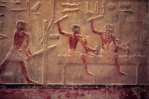 Égypte ancienne, peinture murale, Mastaba/Tombe de Ti, Saqqarah, 5e dynastie, Charpentiers sciant et martelant, Façonnage d
