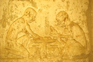 Égypte ancienne, sculpture/peinture murale, tombe de Petosiris, Tuna el Gebel, 300 av. J.-C., hommes fabriquant des médicaments onguents
