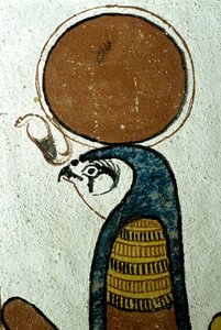 Égypte ancienne, peinture murale, Horus, Dieu Soleil, symbole du Soleil, Tombe de Sennedjem, Thèbes, Deir el Medina