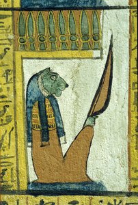 Égypte ancienne, Peinture murale, Dieu à tête de lion du monde souterrain, Tombe de Sennedjem, Thèbes, Deir el-Médina
