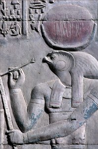 Égypte ancienne, peinture murale/sculpture, Horus écrit sur un rouleau de papyrus, temple de Sobek et Horus, Kom Ombo - School Egyptian