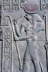 Égypte ancienne, peinture murale/sculpture, Horus écrit sur un rouleau de papyrus, Temple de Sobek et Horus, Kom Ombo - School Egyptian