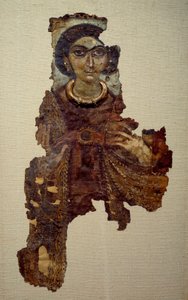 Art copte : linceul de femme appelée dame avec la croix ansée. Peinture sur toile de lin (4e siècle après J.-C.) Antinoé.