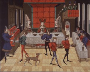Dames aristocratiques médiévales du 15e siècle servant le dîner - School English