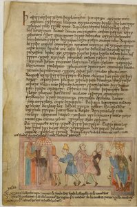 Une scène montrant la justice anglo-saxonne, illustration de (vélin) - School English