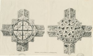 Intérieur de la cathédrale de Lichfield - Feuillage sculpté : lithographie, nd [?19e siècle] (impression)
