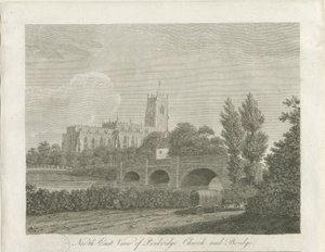 Ville de Penkridge - Église et pont : gravure, nd [fin 18e siècle] - School English