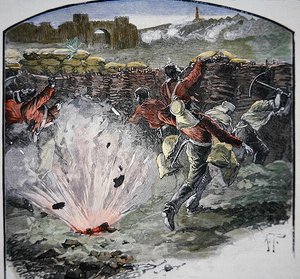Les positions britanniques sous le feu des canons de la ville pendant le siège de Delhi