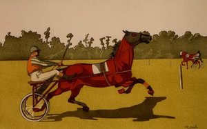Poney trotteur tirant un chariot de course