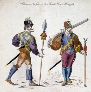 Costumes des soldats de la garde de Charles IX (1550-1574) et Henri III (1574-1589) - School French