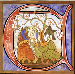 Initiale habitée A représentant un troubadour - School French