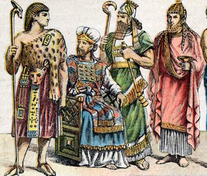Costumes religieux dans les temps anciens (lithographie en couleur)