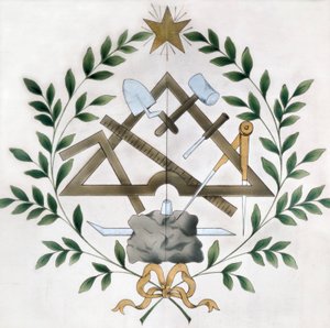 Représentation des différents emblèmes maçonniques (aquarelle) - School French