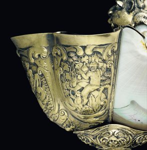 Coupe de nautile montée, Nagyszeben, milieu du 17ème siècle (détail)