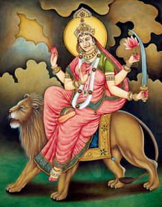 Déesse Durga, peinture miniature sur papier
