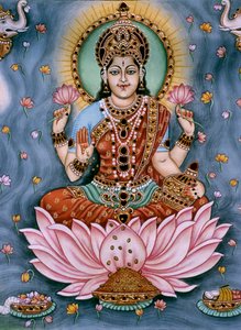 Peinture miniature de la déesse Lakshmi sur papier