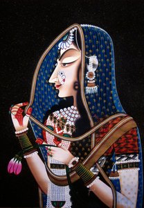 Miniature de la déesse Radha Kishamgarh sur soie