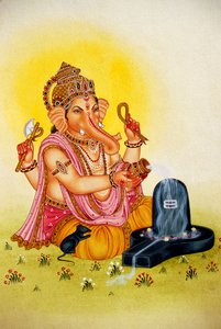 Seigneur Ganesh Ganpati, miniature sur papier - School Indian