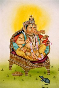 Seigneur Ganesh Ganpati Peinture Miniature sur Papier - School Indian
