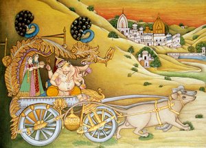 Seigneur Ganesh Ganpati Riddhi et Siddhi peinture miniature sur papier