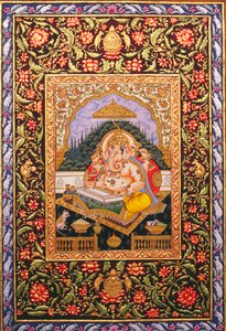 Peinture Miniature de Lord Ganesha Ganpati sur Papier avec Dorure