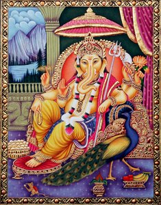 Seigneur Ganesha Ganpati en peinture miniature sur papier
