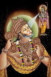 Seigneur Hanuman et Rama, peinture miniature sur papier