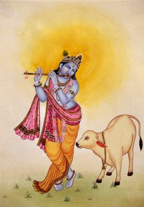 Peinture miniature de Lord Krishna sur papier - School Indian