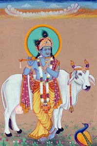 Peinture miniature de Dieu Krishna - School Indian