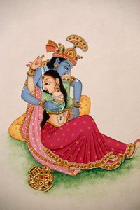 Peinture miniature sur papier Radha Krishna