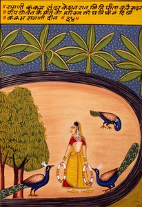 Peinture miniature sur papier, Ragini Kukumb, école de Nathdwara