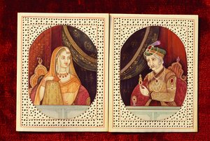 Empereur moghol Akbar & Jodhabai Peinture sur ivoire - School Indian