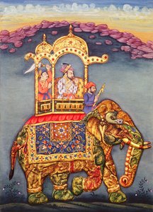 Roi moghol Shah Jahan chevauchant un éléphant
