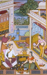 Peinture miniature moghole sur papier, roi royal appréciant une boisson