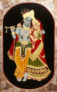 Peinture de Dieu Krishna et de sa plus grande dévote Radha, Inde