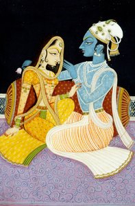 Peinture de Dieu Krishna et sa Plus Grande Dévote Radha, Inde