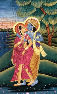 Peinture de Dieu Krishna et de sa plus grande dévote Radha, Inde