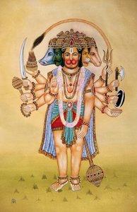Peinture miniature de Panchmukhi Lord Hanuman sur papier