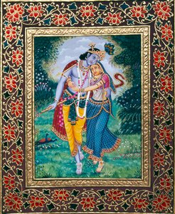 Peinture miniature de Radha Krishna sur papier