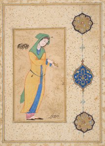 Houri debout dans un jardin - School Iranian