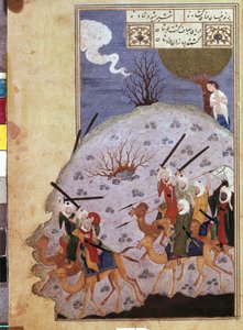 Majnun regardant la bataille entre Nawfal et la tribu de Laila par un maître iranien - School Iranian