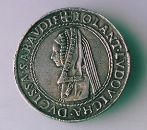 Pièce de 4-Teston (revers) de Philibert II de Savoie (1497-1504) représentant sa femme, Iolanta Ludovica