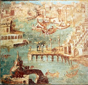 Port de Pouzzoles près de Naples. Museo Nazionale de Naples - School Italian